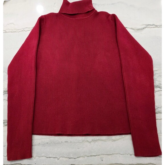 Vintage Lauren Ralph Lauren Turtleneck Pullover Sweater Red Rib Knit Cotton L - Picture 1 of 6